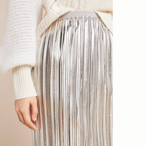⭐️ Maeve Nikola Shimmer Sparkle Pleated Straight Work Classy Party Midi Skirt - Picture 3 of 4